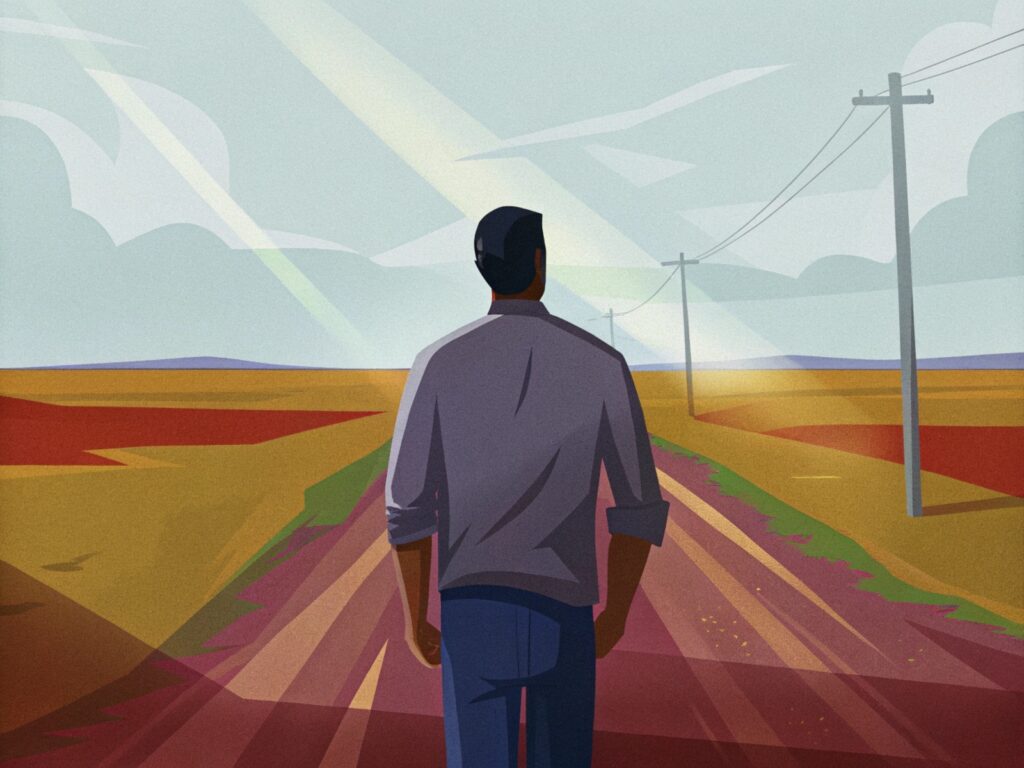 새로운 길을 걸어가는 남자의 뒷모습